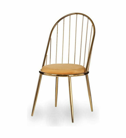 Pair of Gift Decor gold mustard polyester and iron chairs with metal legs, measuring 48x95.5x48 cm, for home and kitchen decor.