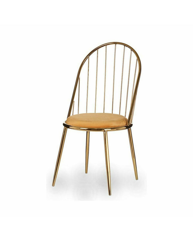 Pair of Gift Decor gold mustard polyester and iron chairs with metal legs, measuring 48x95.5x48 cm, for home and kitchen decor.