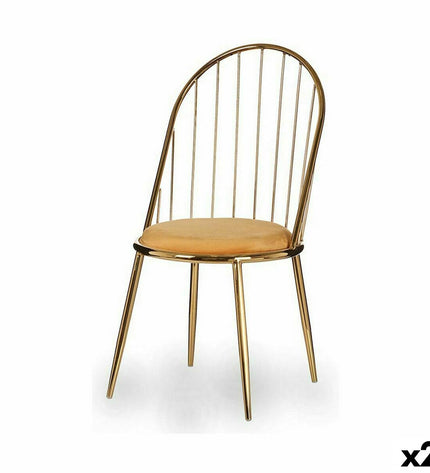 Set of two Gift Decor gold mustard polyester and iron chairs, 48x95.5x48 cm, with slatted design for home and kitchen decor.