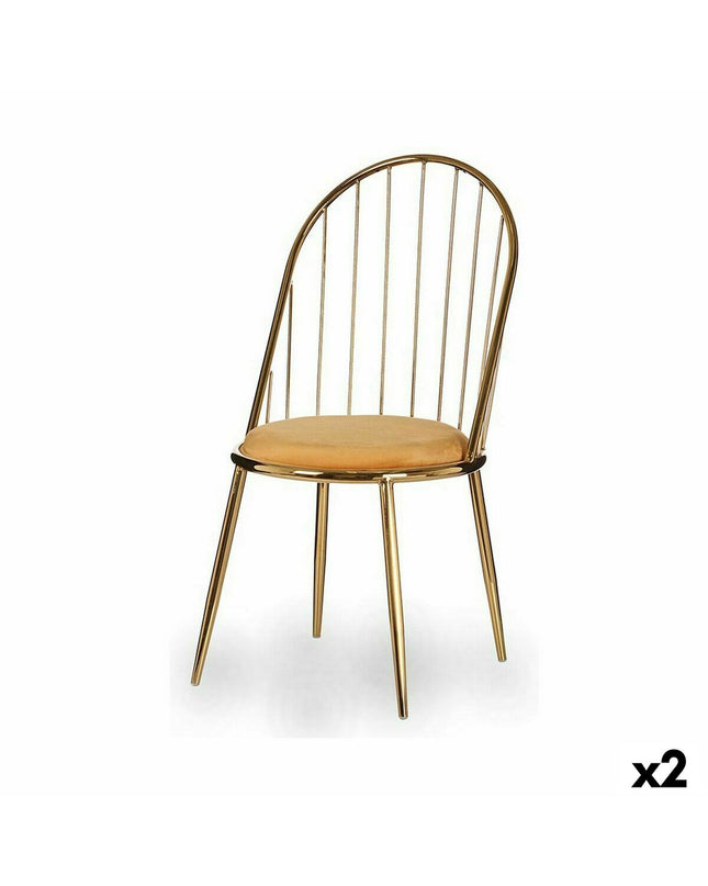 Set of two Gift Decor gold mustard polyester and iron chairs, 48x95.5x48 cm, with slatted design for home and kitchen decor.
