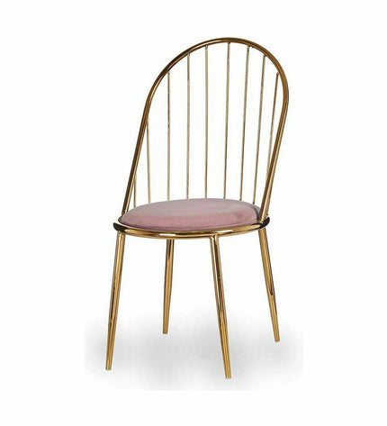 Pair of pink and gold polyester and iron chairs by Gift Decor, measuring 48x95.5x48 cm, suitable for home and kitchen decor.