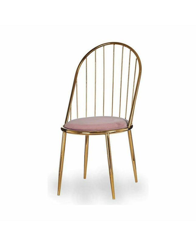 Pair of pink and gold polyester and iron chairs by Gift Decor, measuring 48x95.5x48 cm, suitable for home and kitchen decor.