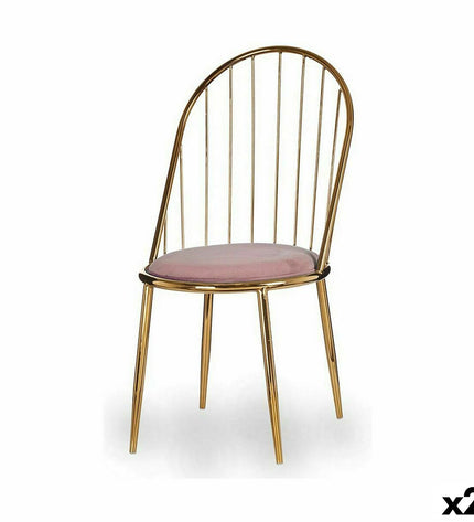 Pair of Gift Decor pink and gold polyester iron chairs with metal legs, measuring 48 x 95.5 x 48 cm, ideal for home and kitchen decor.