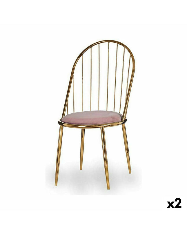 Pair of Gift Decor pink and gold polyester iron chairs with metal legs, measuring 48 x 95.5 x 48 cm, ideal for home and kitchen decor.