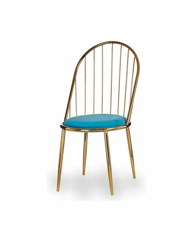 Pair of blue and gold polyester and iron chairs from Gift Decor, measuring 48x95.5x48 cm, suitable for home and kitchen decor.