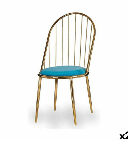 Pair of blue and gold Gift Decor chairs with polyester and iron frames, measuring 48x95.5x48 cm, styled for home and kitchen decor.