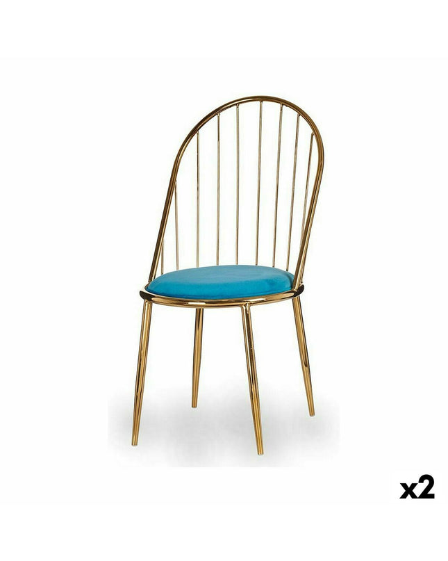 Pair of blue and gold Gift Decor chairs with polyester and iron frames, measuring 48x95.5x48 cm, styled for home and kitchen decor.