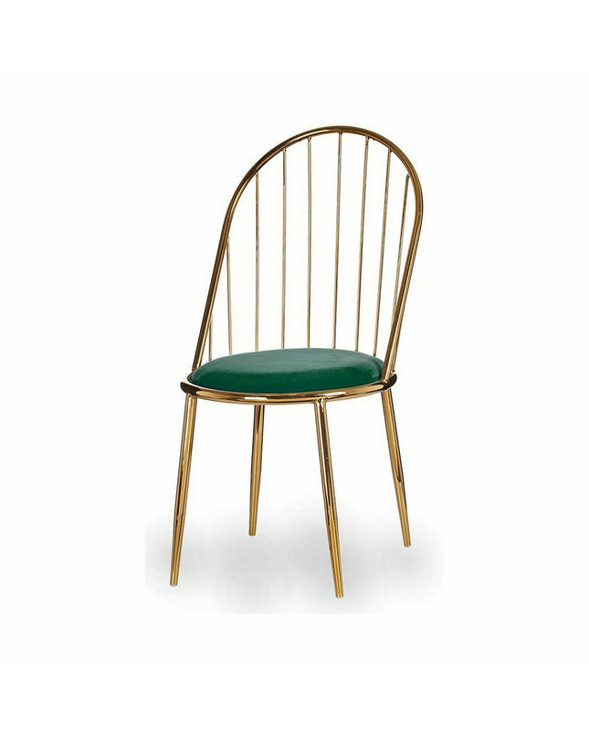 Pair of green and gold polyester and iron chairs from Gift Decor, measuring 48 x 95.5 x 48 cm, suitable for home and dining decor.