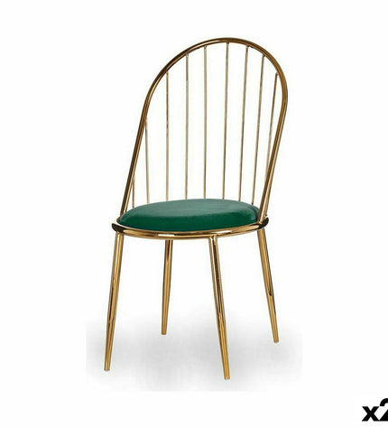Pair of green and gold polyester and iron chairs from Gift Decor, measuring 48x95.5x48 cm, with modern stangen design.