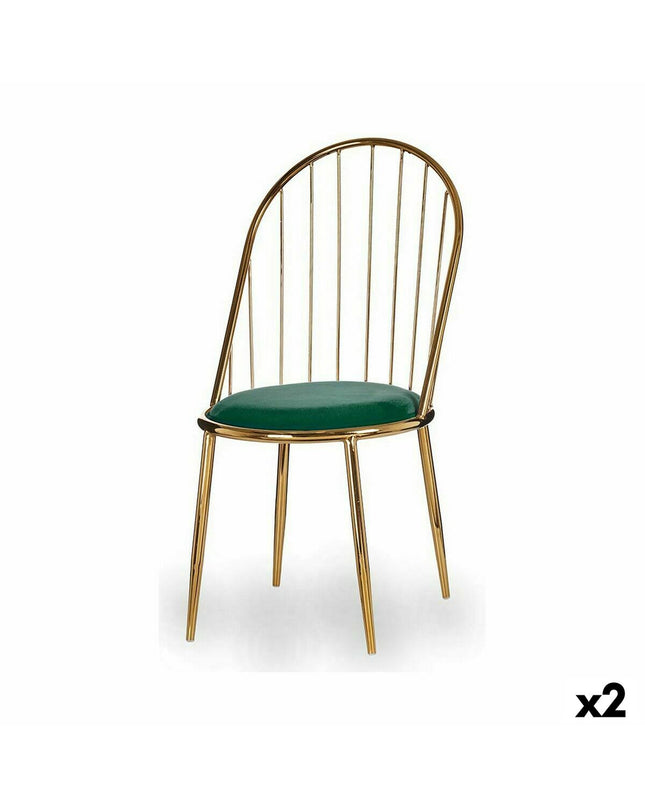 Pair of green and gold polyester and iron chairs from Gift Decor, measuring 48x95.5x48 cm, with modern stangen design.