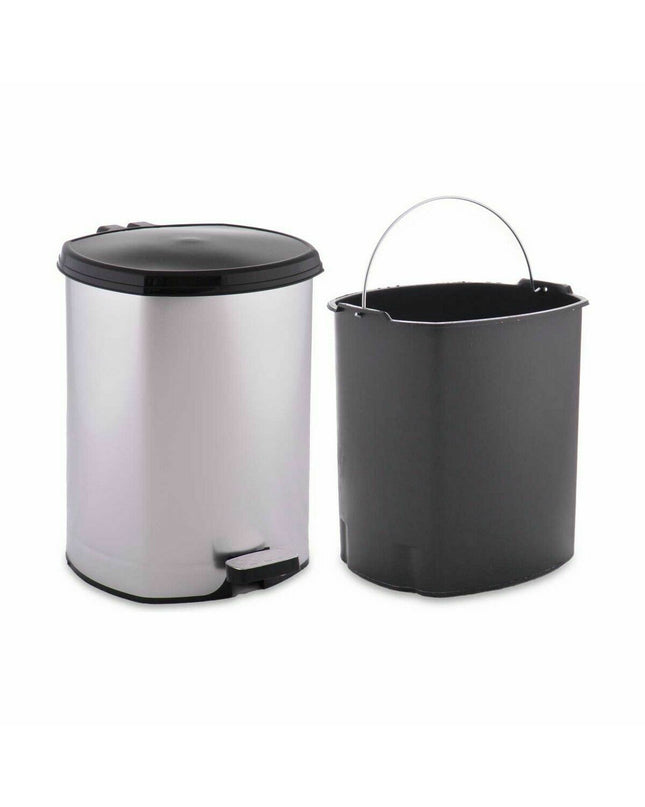 Set of six silver plastic pedal bins by Berilo, 6 L capacity, ideal for home kitchen storage and organization.