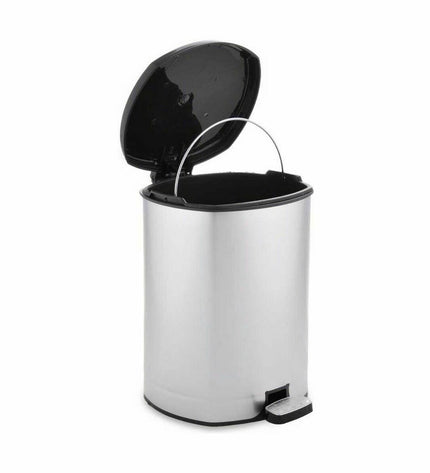 Set of six Berilo plastic pedal bins in silver color, 6 L capacity each, ideal for home storage and organization.