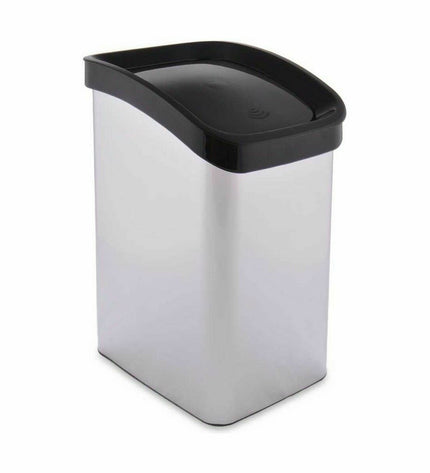 Set of six silver plastic 12L Berilo trash bins with bent edges, ideal for home kitchen storage and organization.