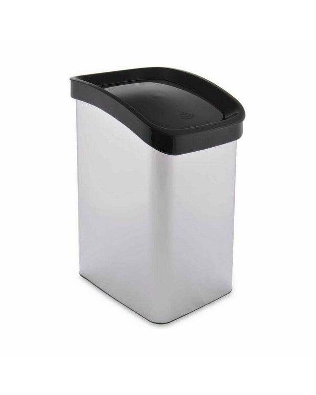 Set of six silver plastic 12L Berilo trash bins with bent edges, ideal for home kitchen storage and organization.