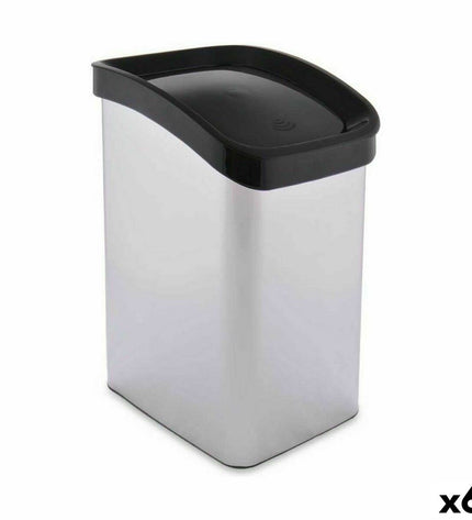 Six silver-colored plastic waste bins, 12L capacity, Berilo brand, rectangular shape, suitable for home and kitchen storage.
