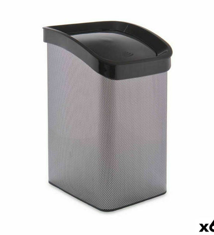 Six dark gray Berilo 12L plastic waste bins with angled lids, ideal for home kitchen storage and organization.