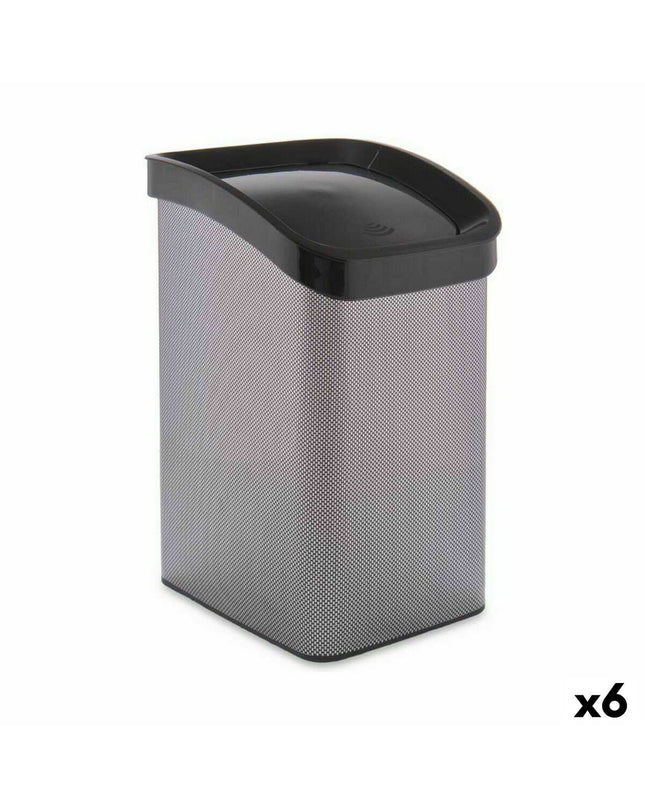 Six dark gray Berilo 12L plastic waste bins with angled lids, ideal for home kitchen storage and organization.