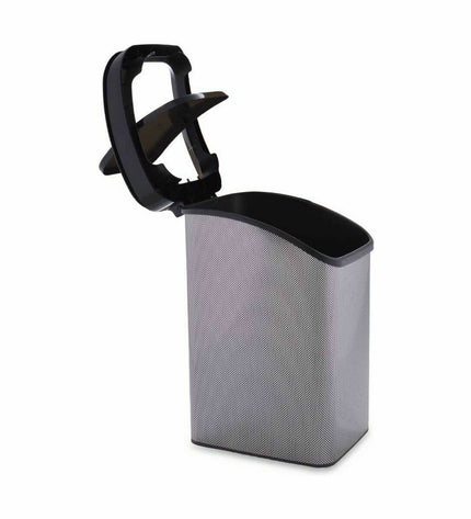 Six dark gray Berilo plastic 12L waste bins with hinged lids, ideal for home kitchen storage and organization.