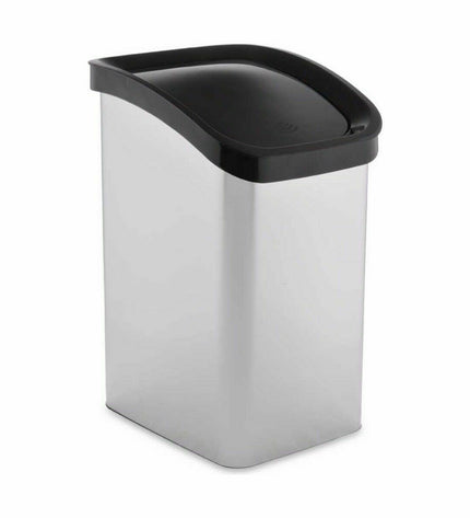 Six silver-colored Berilo 23L plastic afvalemmers with a bent design, ideal for household storage and organization.