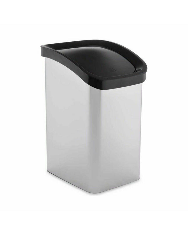 Six silver-colored Berilo 23L plastic afvalemmers with a bent design, ideal for household storage and organization.