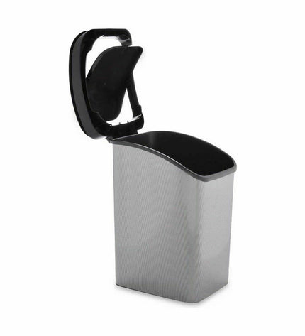 Six dark gray Berilo plastic waste bins with 23L capacity, featuring angled design for kitchen and home storage.