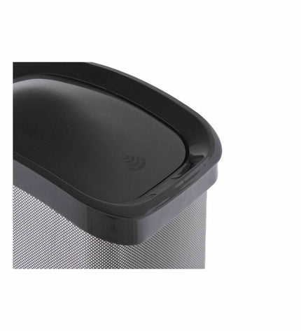 Six dark gray plastic Berilo 23L trash bins with bent lids, designed for household storage and organization.