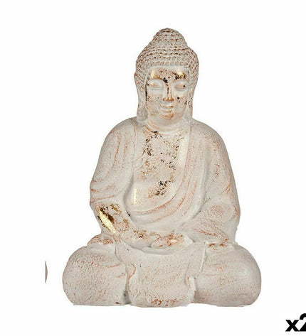 Two Ibergarden polyresin Buddha garden figures, outdoor decor, measuring 22.5 x 41.5 x 29.5 cm, for outdoor garden decoration.