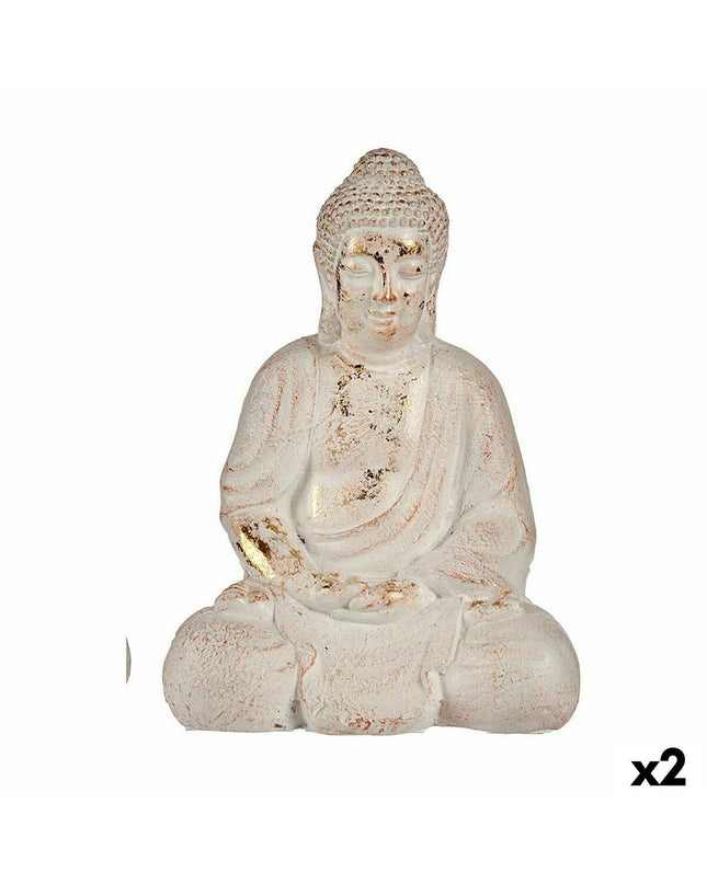 Two Ibergarden polyresin Buddha garden figures, outdoor decor, measuring 22.5 x 41.5 x 29.5 cm, for outdoor garden decoration.