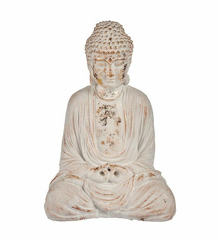 Pair of Ibergarden polyresin Buddha garden figures, outdoor decor, measuring 22.5 x 40.5 x 27 cm, suitable for outdoor gardens.