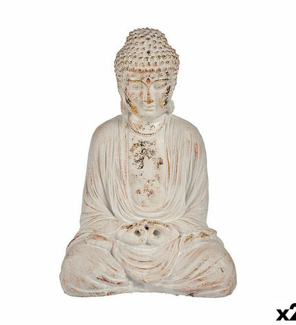 Set of two Ibergarden polyresin Buddha garden figures, outdoor decor, 22.5 x 40.5 x 27 cm, suitable for garden or patio decoration.