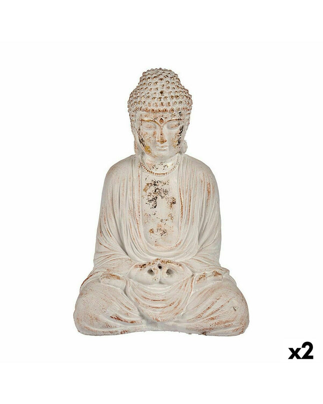 Set of two Ibergarden polyresin Buddha garden figures, outdoor decor, 22.5 x 40.5 x 27 cm, suitable for garden or patio decoration.