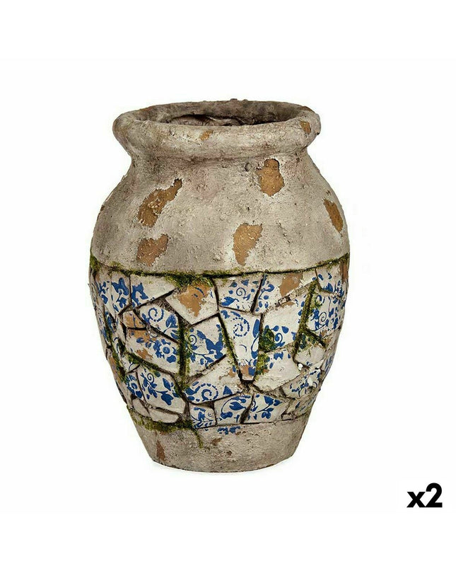 Set of two Ibergarden polyresin outdoor garden figures with decorative vases, measuring 25x32.5x25 cm, for garden decoration.