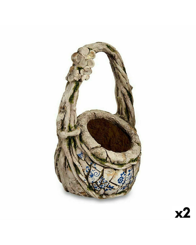 Set of two Ibergarden polyresin garden decorative figures with vases, measuring 25.5 x 44 x 27.5 cm, for outdoor garden decor.