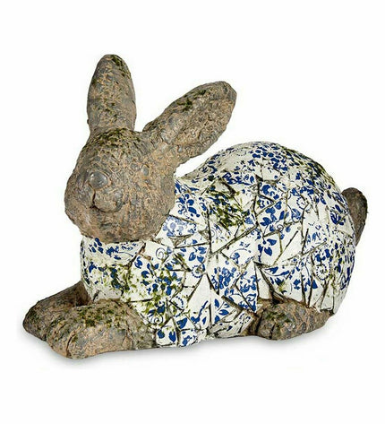 Pair of Ibergarden polyresin garden rabbit statues, outdoor decorative figures measuring 20x29x40.5 cm, suitable for garden decor.