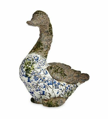 Pair of Ibergarden outdoor garden duck figures made of polyresin, 17x42x40 cm, decorative outdoor garden decoration.