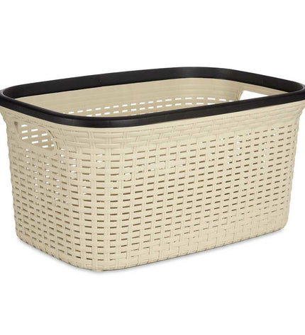 Set of 12 black and cream plastic laundry baskets by Kipit, 36L capacity, measuring 36x25.5x52.5 cm for home organization.