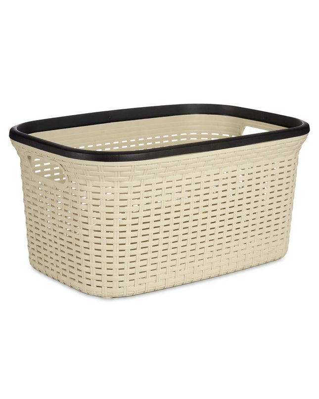Set of 12 black and cream plastic laundry baskets by Kipit, 36L capacity, measuring 36x25.5x52.5 cm for home organization.