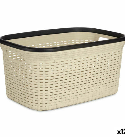 Kipit Zwart Crème plastic laundry baskets, 36 L capacity, 36x25.5x52.5 cm, shown in a set of 12, for home organization.