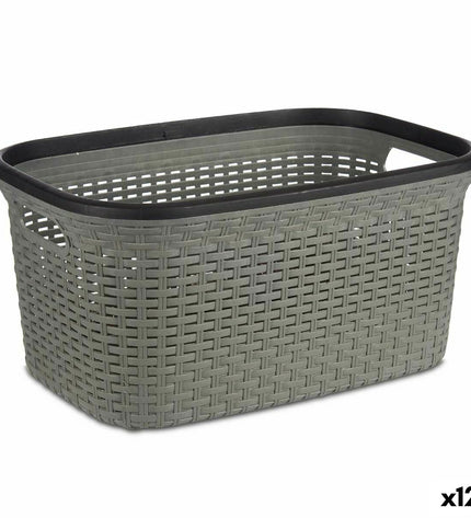 Set of 12 black and gray plastic Kipit laundry baskets, 36 L capacity, measuring 36x25.5x53 cm for home storage and organization.