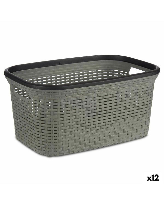 Set of 12 black and gray plastic Kipit laundry baskets, 36 L capacity, measuring 36x25.5x53 cm for home storage and organization.