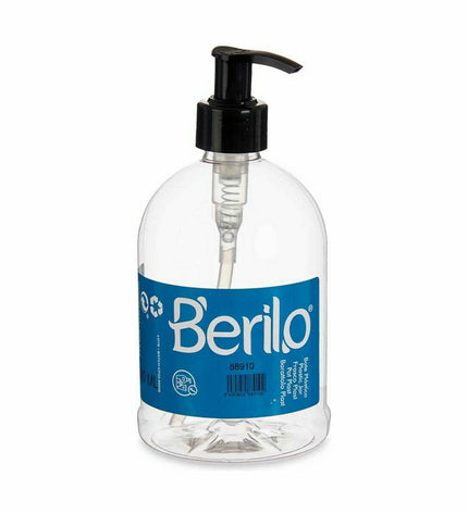 Set of 12 Berilo black transparent plastic soap dispensers, 500 ml capacity, suitable for bathroom and kitchen use.