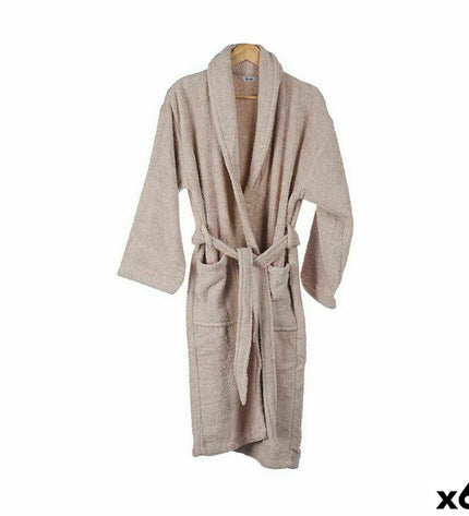 Berilo Kamerjas in beige for house and bath, M/L size, showing six soft, absorbent bath and kitchen towels laid flat.