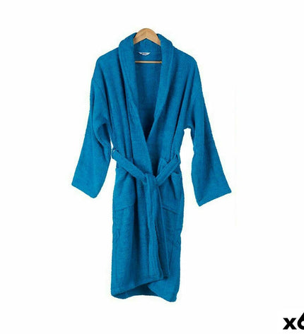 Set of six blue Berilo bath and house linen pajamas in size M/L, shown folded with soft fabric texture.