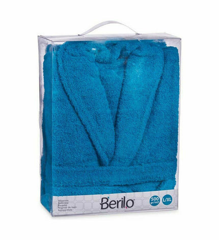Set of six Berilo blue bath gloves, M/L size, designed for household and cooking use, featuring soft, textured fabric.