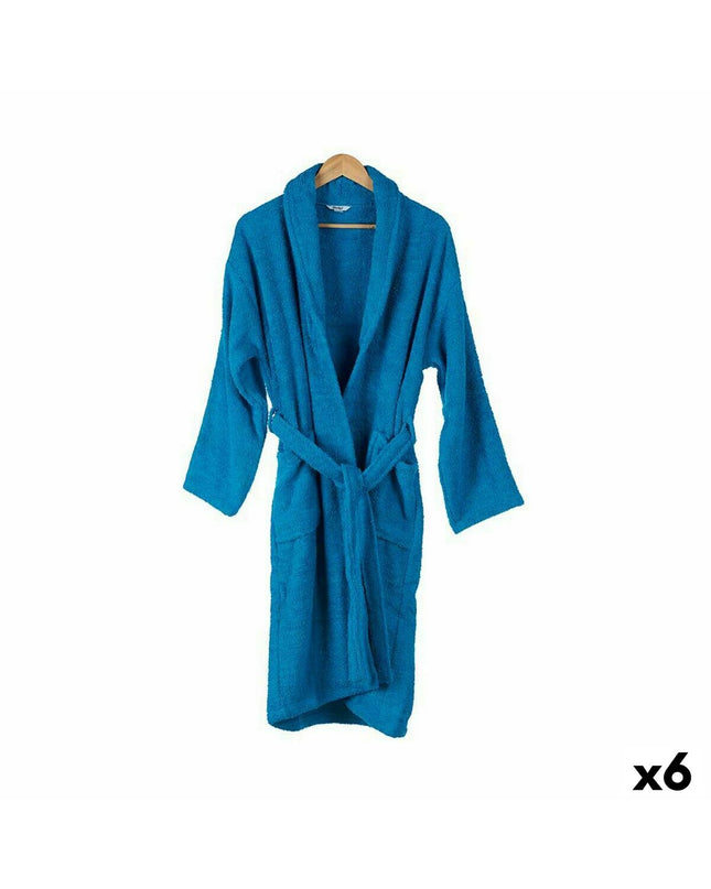 Set of six blue Berilo bath robes in size L/XL, soft and comfortable for home and relaxation.