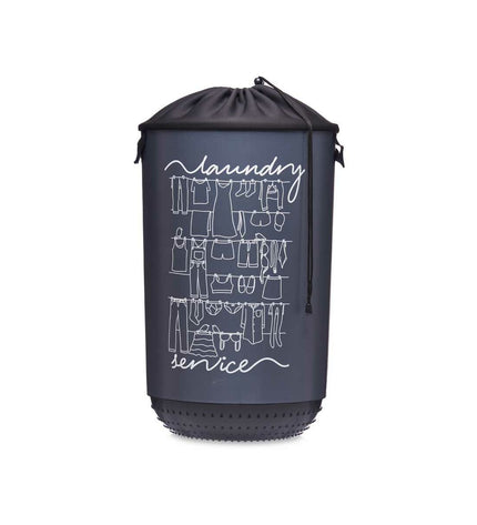 Four dark blue Kipit laundry baskets made of plastic fabric, 40 L capacity, measuring 34 x 52.5 x 34 cm for laundry organization.