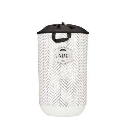 Set of four Kipit vintage white fabric and plastic laundry baskets, 40L capacity, measuring 34x52.5x34 cm for home storage.