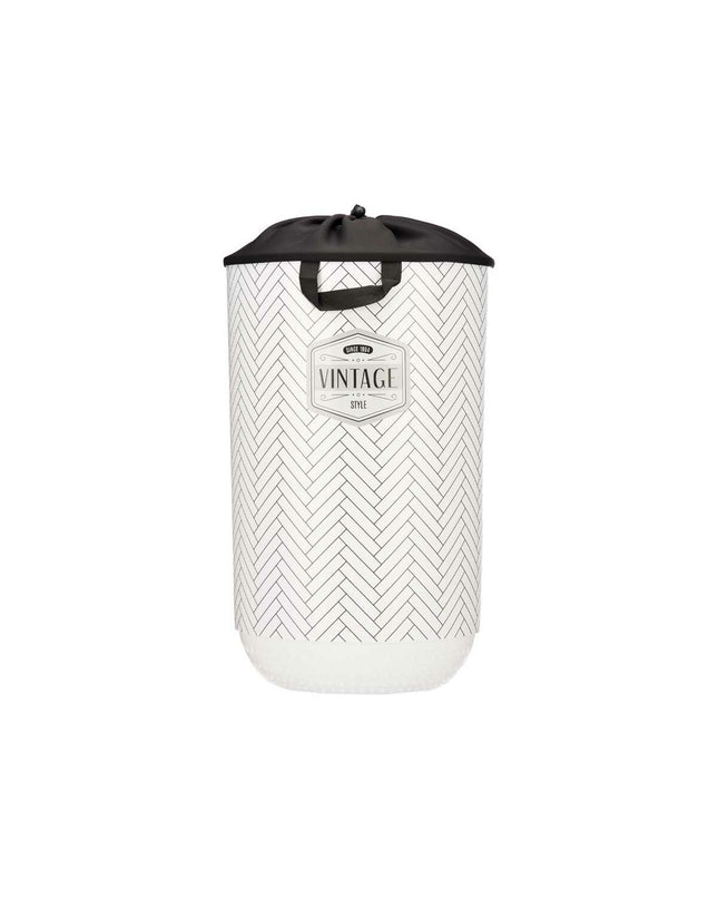 Set of four Kipit vintage white fabric and plastic laundry baskets, 40L capacity, measuring 34x52.5x34 cm for home storage.