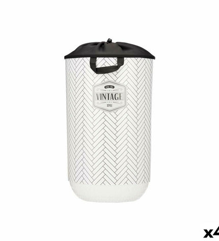 Set of four Kipit vintage white fabric and plastic laundry baskets, 40 L capacity, with dimensions 34 x 52.5 x 34 cm for home organization