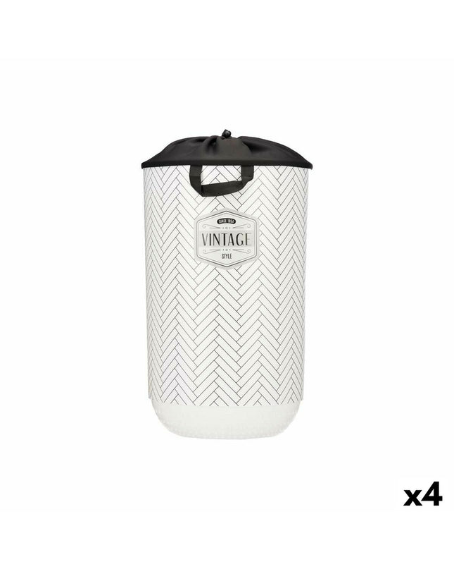 Set of four Kipit vintage white fabric and plastic laundry baskets, 40 L capacity, with dimensions 34 x 52.5 x 34 cm for home organization